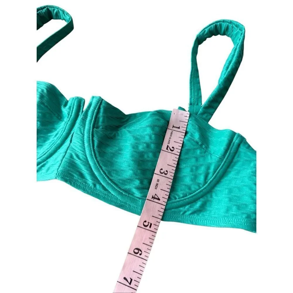 Monday Swimwear Clovelly Bikini Top In Jade Green Jacquard Size L